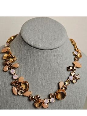 [J. CREW] Peach Crystal Foliage Collar Statement Necklace